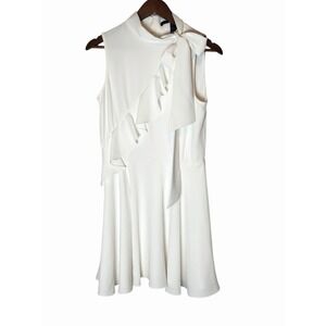 Jay Godfrey White Ruffle Bow High Neck Sleeveless Cocktail Dress Womens Size 8